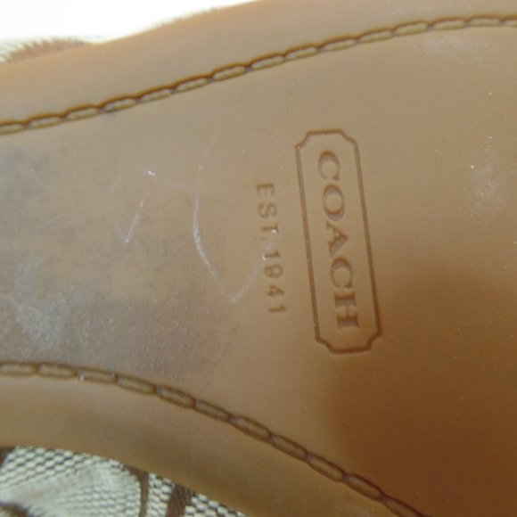 Coach Chelsey Signature Logo Fabric Brown Leather Flats Goldtone Hardware Sz 8 - Picture 9 of 15